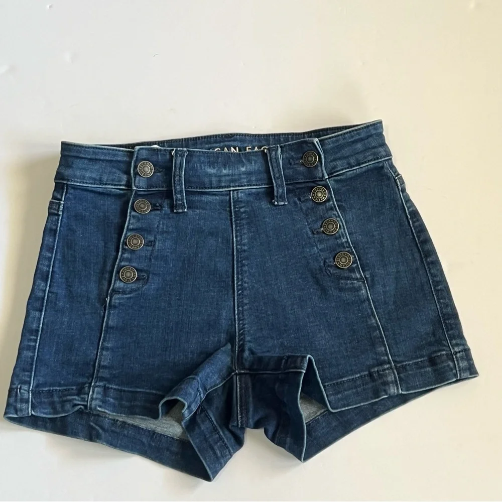 American Eagle Hi Rise Sailor Denim Jean Shorts Size 2